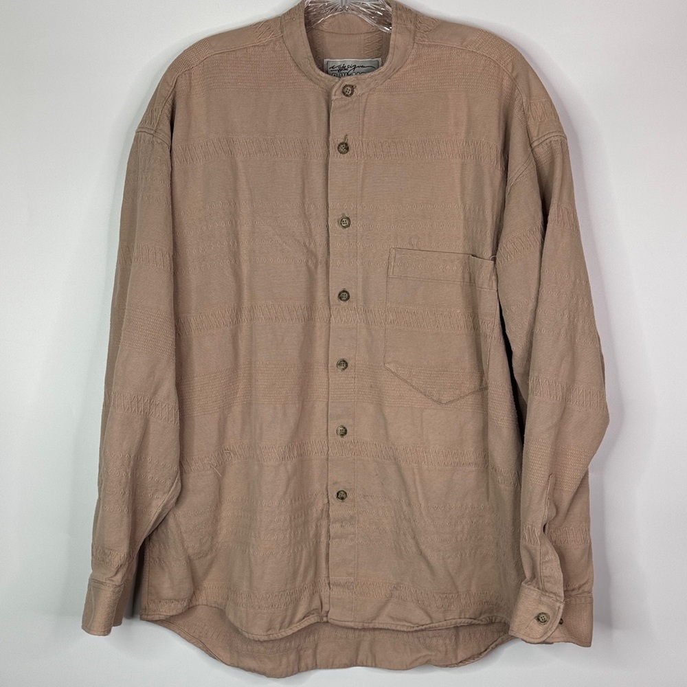 B.W Moss Performing Shirt Tan Long Sleeve Button Up Size Large
